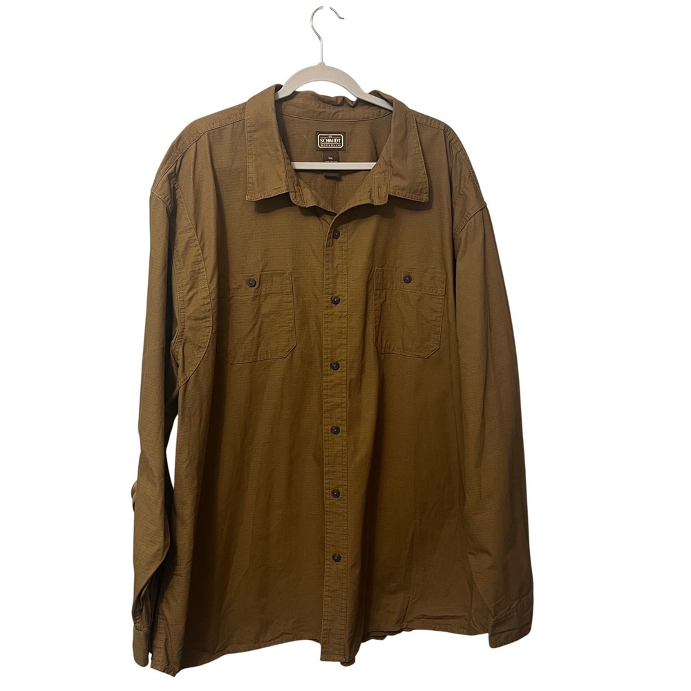 CE Schmidt Workwear Mens 4XL Brown Long Sleeve Button Up‎ Work Shirt 100% Cotton